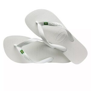 Bnwt Havaianas White Brazil  Flip Flops with Green Detail women’s 8